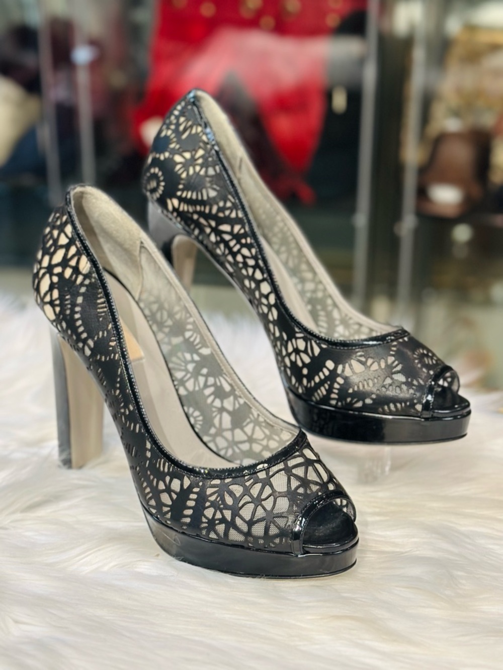 Valentino Black Laser Cut Peep Toe Pumps size 40